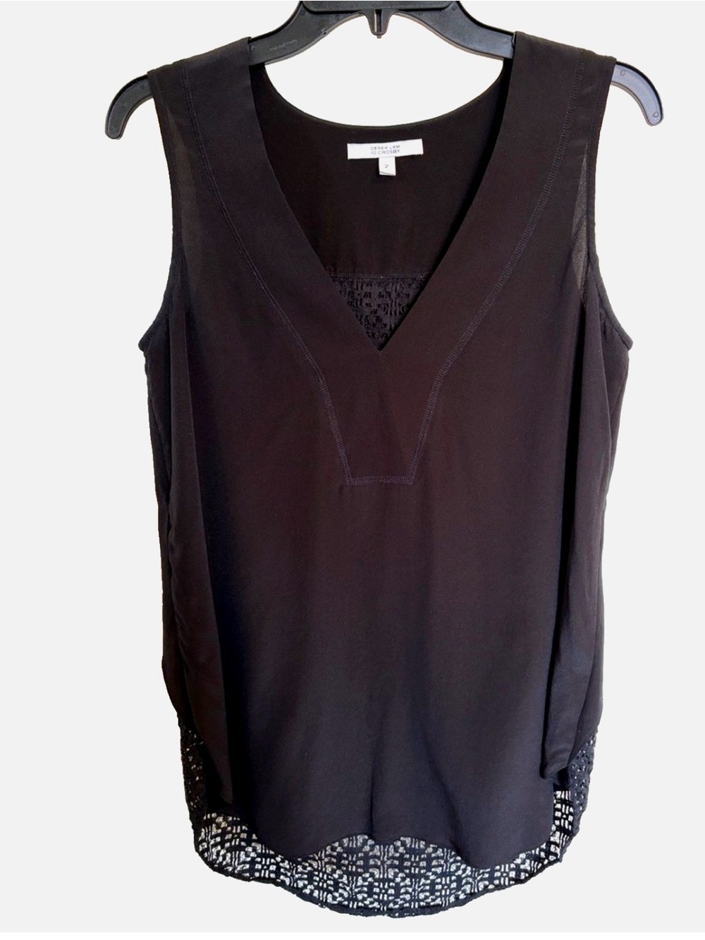 Derek Lam 10 Crosby Silk Mixed Media Shell Top Black Size 2